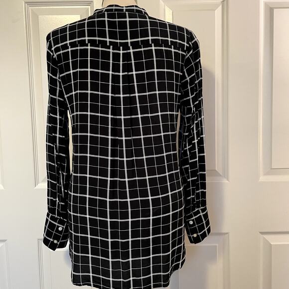 Gap Black and White Windowpane Long Sleeve Blouse Womens Medium - Picture 4 of 8